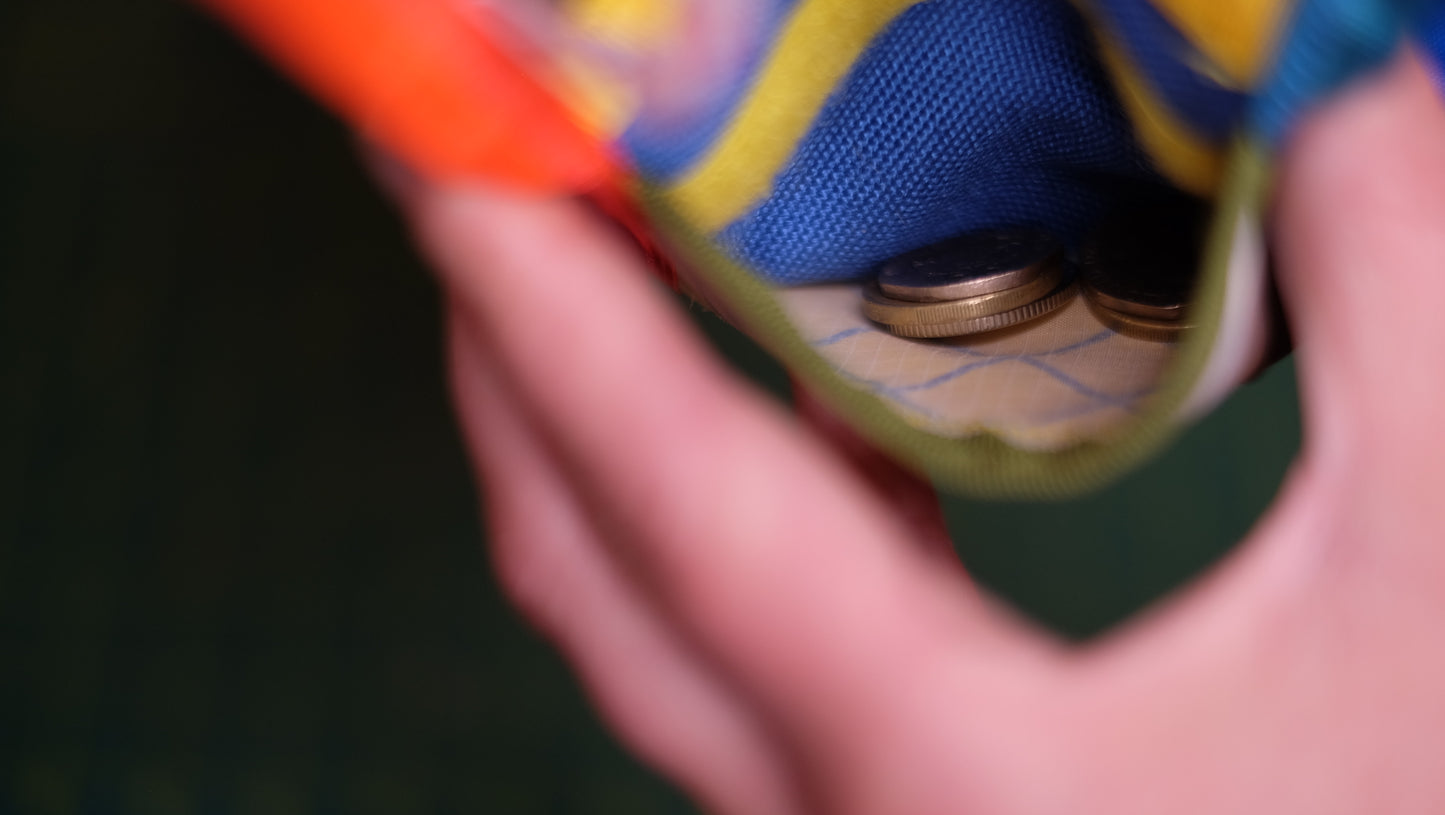 Close-up of coins inside the hidden coin pocket